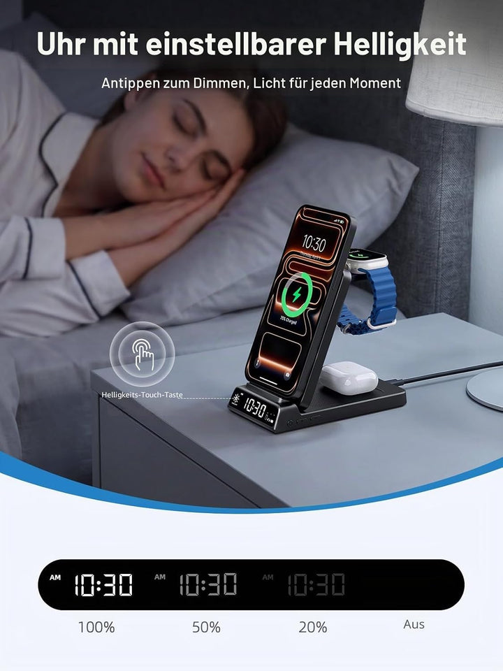 3-in-1 Wireless Ladestation für Apple, Faltbare Magnetische Ladestation für iPhone 17e/17 Pro Max/16
