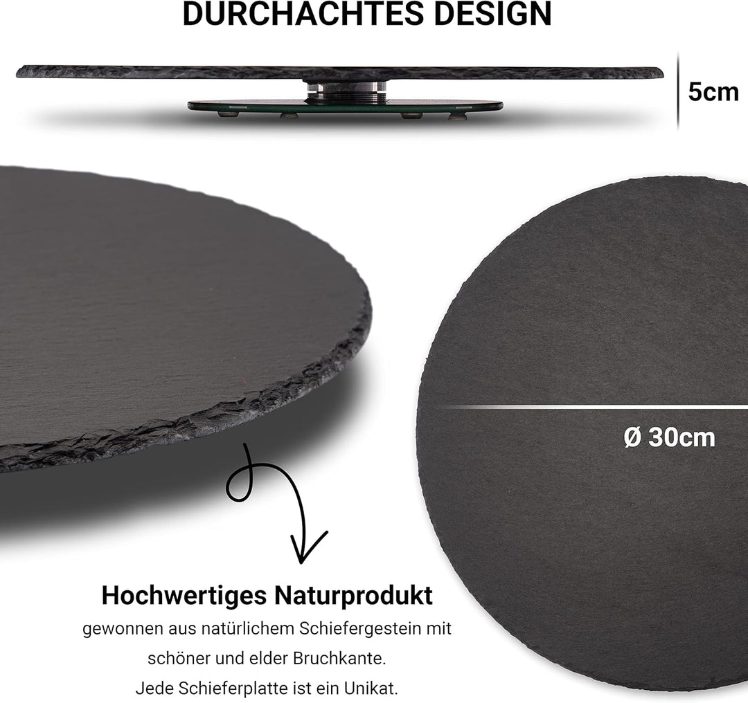 Fino Casa drehbare Schieferplatte rund als Servierplatte Kuchenplatte Wurstplatte Käseplatte Die Sch