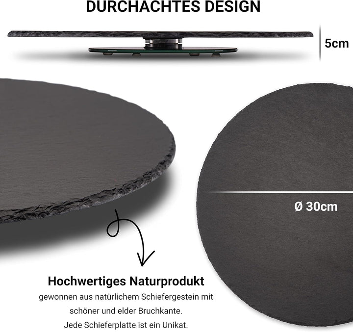 Fino Casa drehbare Schieferplatte rund als Servierplatte Kuchenplatte Wurstplatte Käseplatte Die Sch