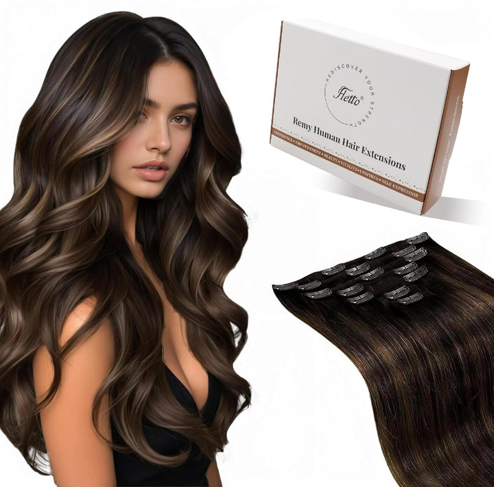 Hetto Echthaar Clip in Extensions Ombre Braun Extensions Clip in Echthaar Remy Clip in Haarverlanger