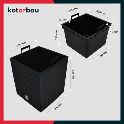 KOTARBAU® Blumentopf 320 mm Anthrazit Set Übertopf mit Innentopf für Pflanzenzucht 320x320x325 mm An