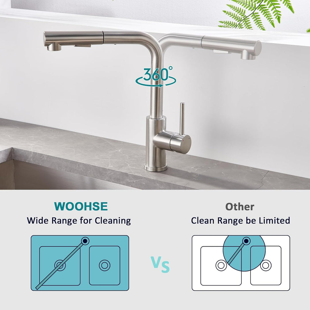 WOOHSE Niederdruck Armatur Küche, Wasserhahn Küche Ausziehbar mit 2 Modi Brause, Niederdruck Wasserh