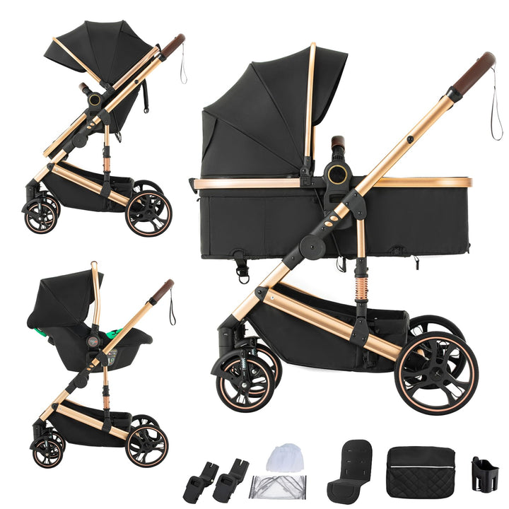 Kinderwagen 3 in 1,Puppenwagen Mit Babyschale Buggy Komplettset with One-touch Folding,KombiKinderwa