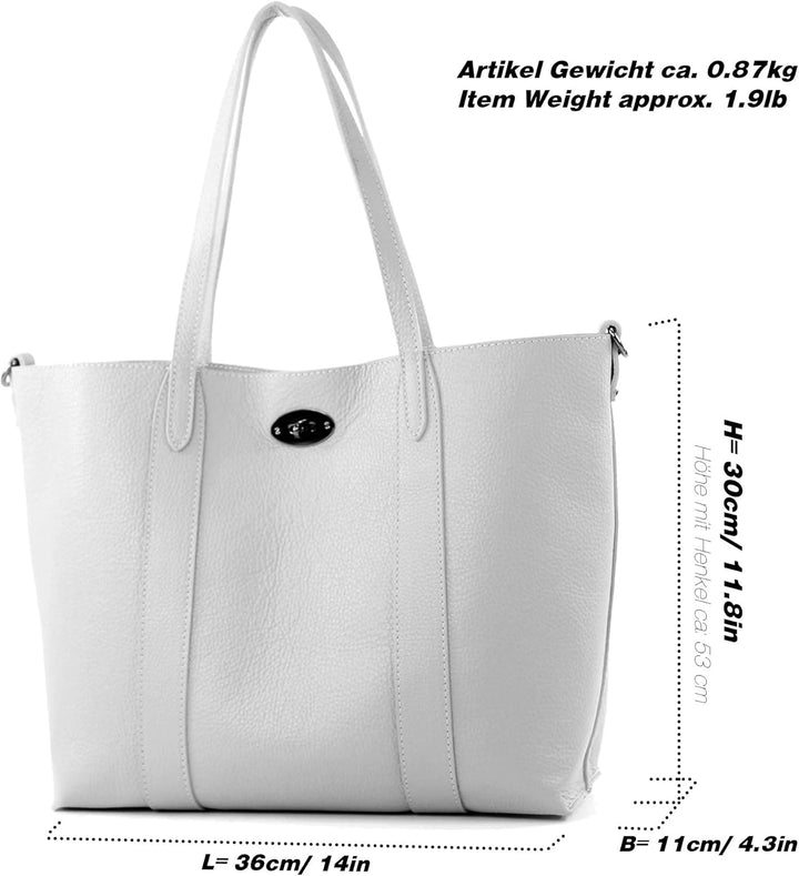 modamoda de - T187 - ital. Shopper DIN A4 Leder Damentasche mit Innentasche Signalrot, Signalrot