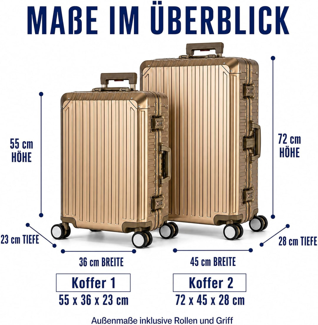 Travelhouse 100% Aluminium Reisekofferset Tokyo Champagner S-55cm &amp; L-72cm Hartschalenkoffer 2 TSA S