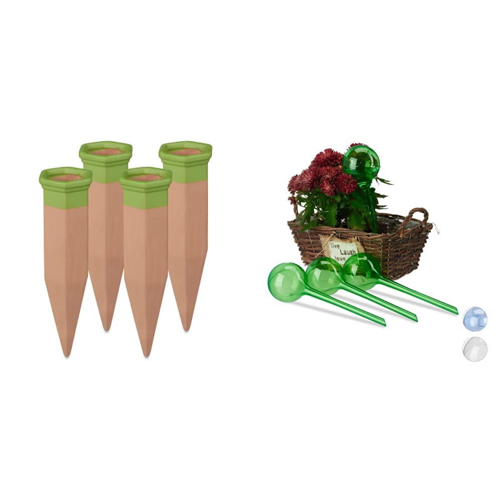 Relaxdays Tonspitzen Bewässerung, 4er Set, Giesskegel für 1,5 l PET Flaschen, für Balkonkästen & Top