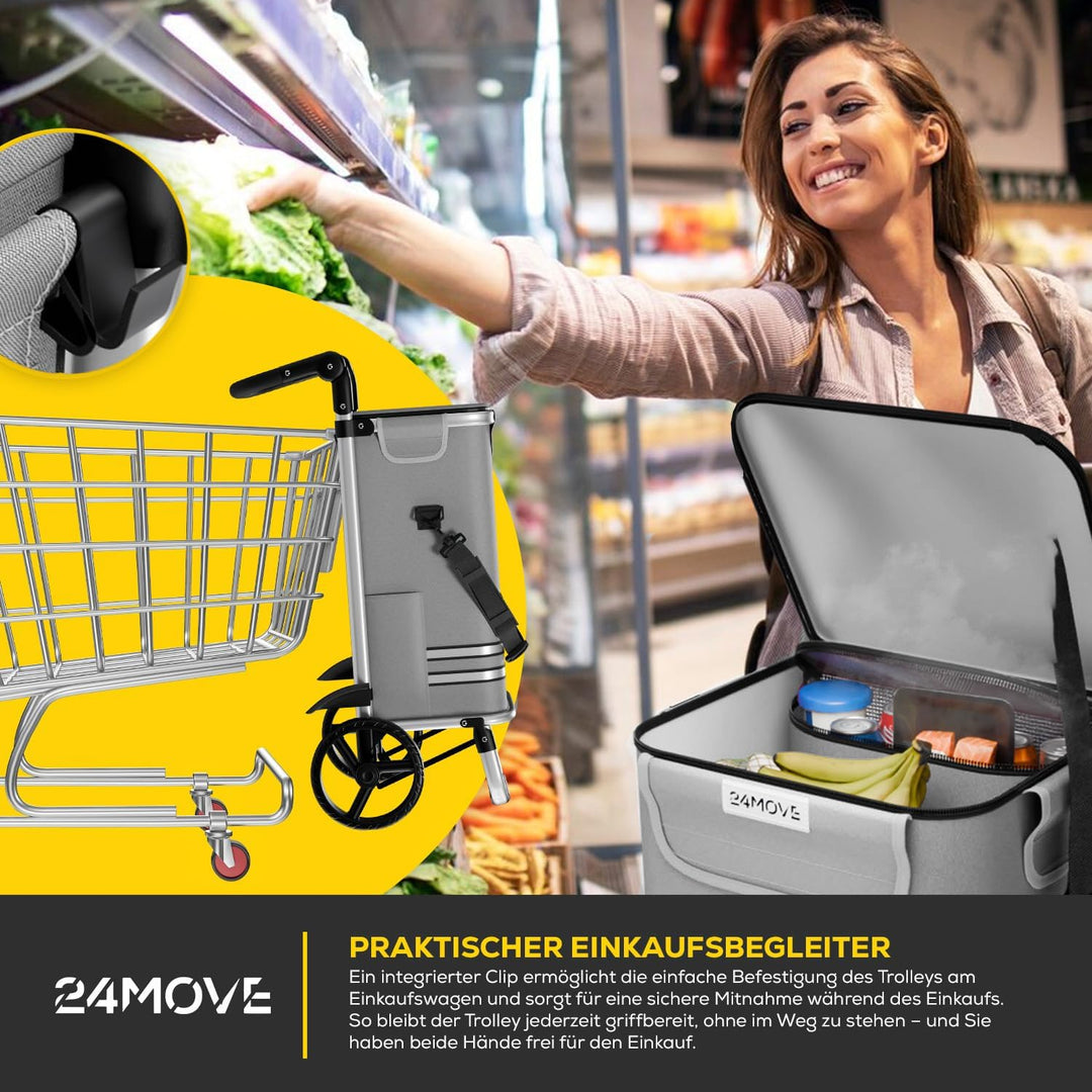 24MOVE® Einkaufstrolley Vehlo klappbar mit 55L inkl. Kühlfach, Faltbarer 3in1 Trolley - Sackkarre un