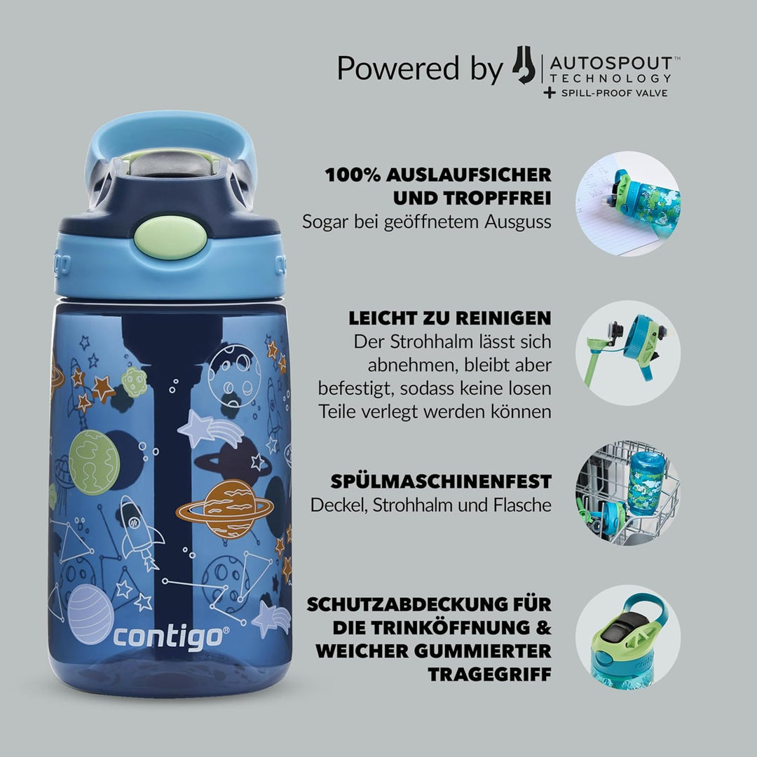 Contigo Kinder Trinkflasche Easy Clean Autospout mit Strohhalm, BPA-freie robuste Wasserflasche, 100