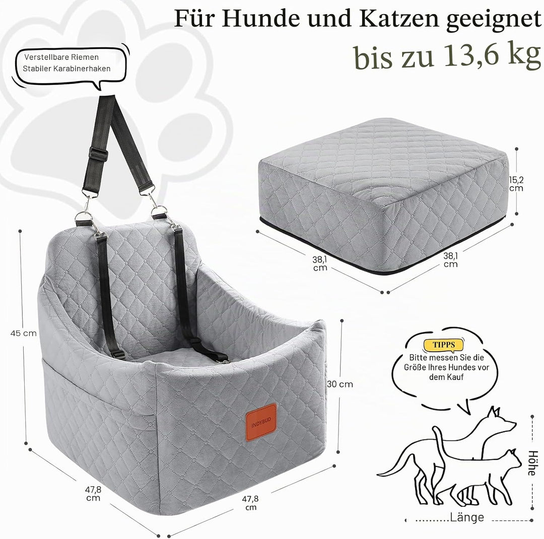 Hunde Autositz für kleine bis mittlere Hunde, Waschbarer hundesitz Auto mit Aufbewahrungstaschen, An