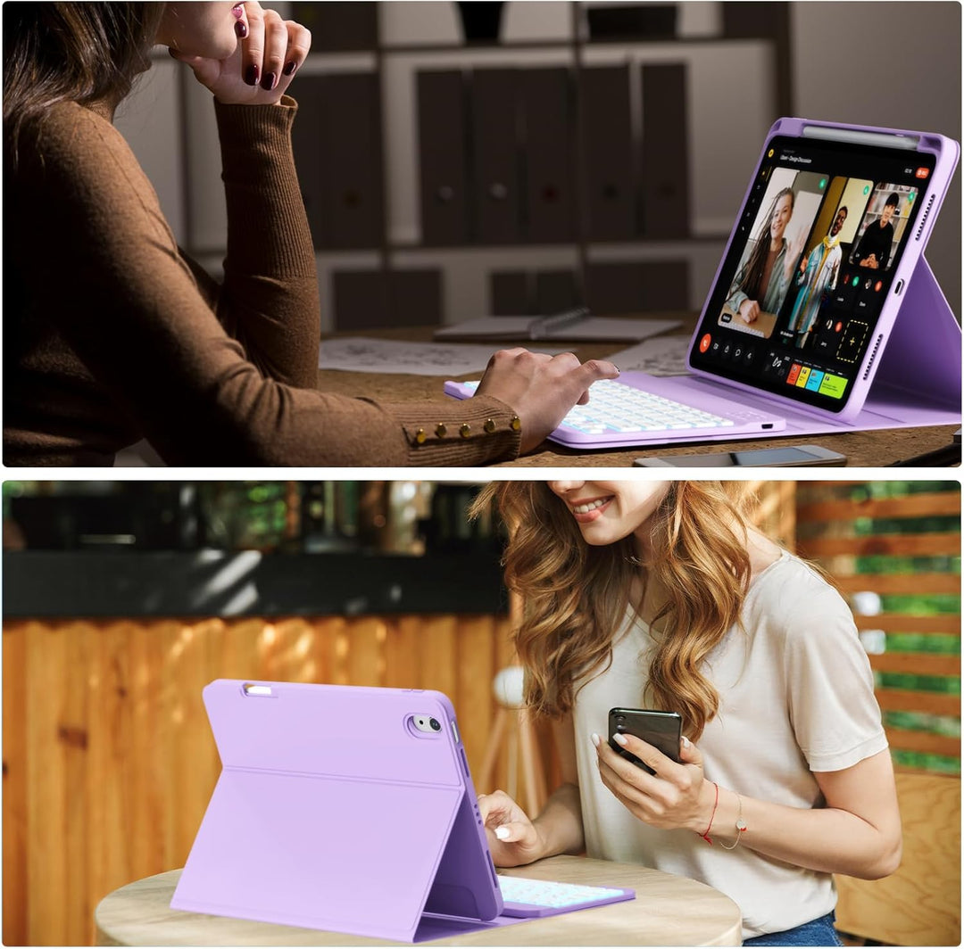 Hülle mit Tastatur für iPad A16 11/10 Generation (2025/2022, 11/10.9 Zoll)- 7 Farben Beleuchtete Mag