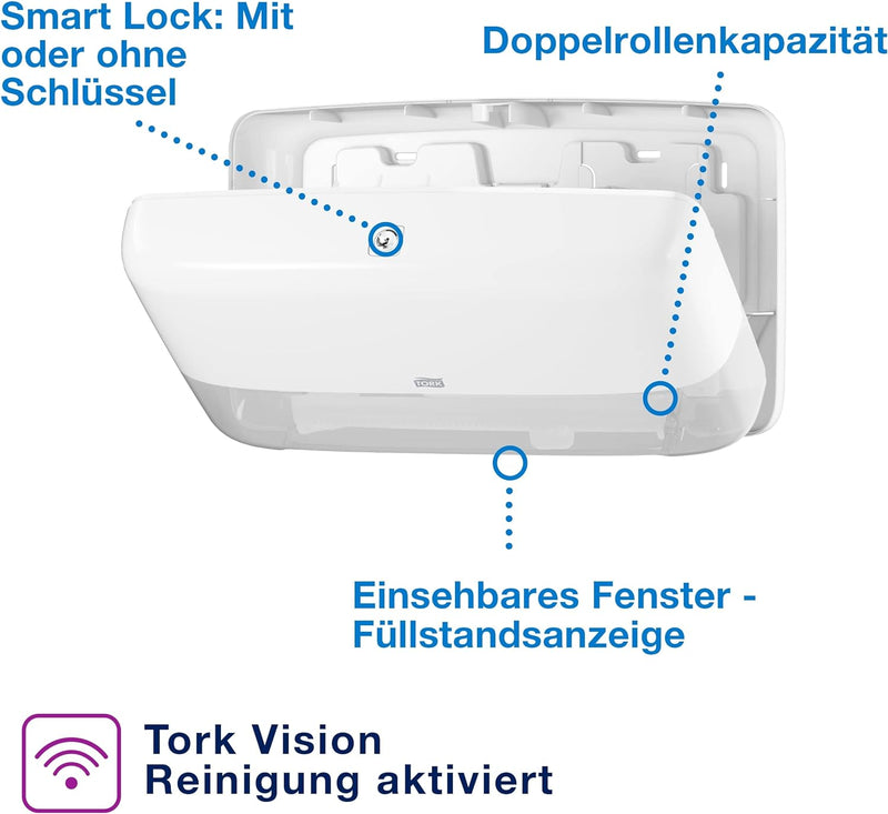 Tork 555500 Doppelrollenspender für Mini Jumbo Toilettenpapier T2 in Weiss / Hygienischer Toilettenp