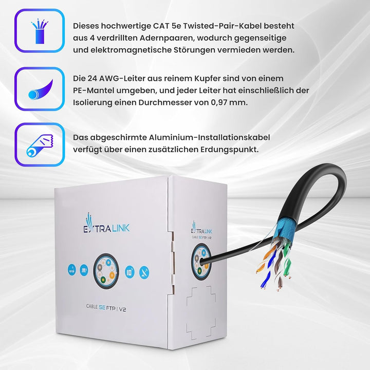 EXTRALINK CAT 5E FTP F/UTP Outdoor Ethernet Kabel 305 METER Extern Twisted Pair Internet Kabel LAN V