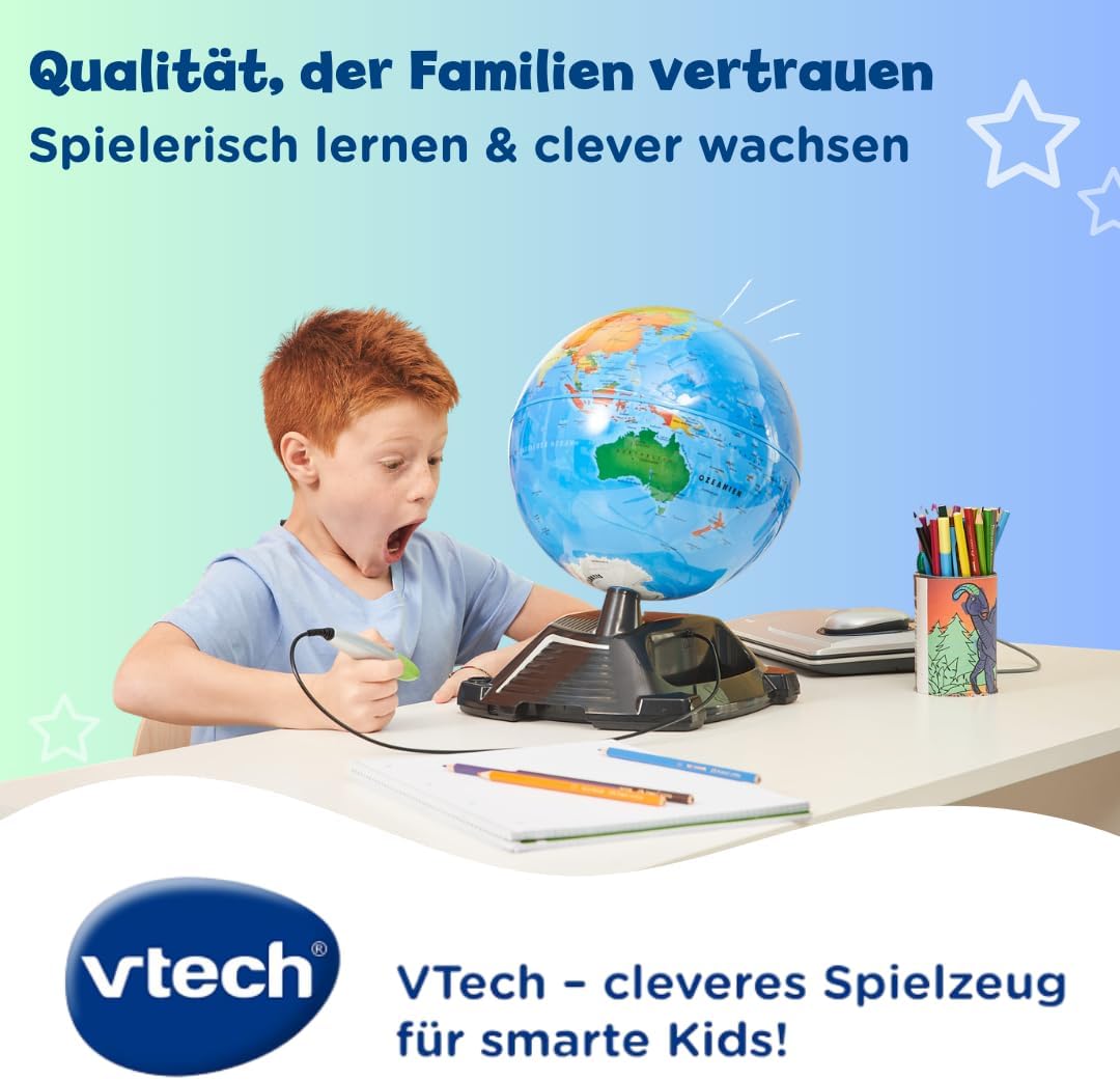 VTech Interaktiver Videoglobus – Weltkugel mit Bildschirm, akustischen und visuellen Lerninhalten (d