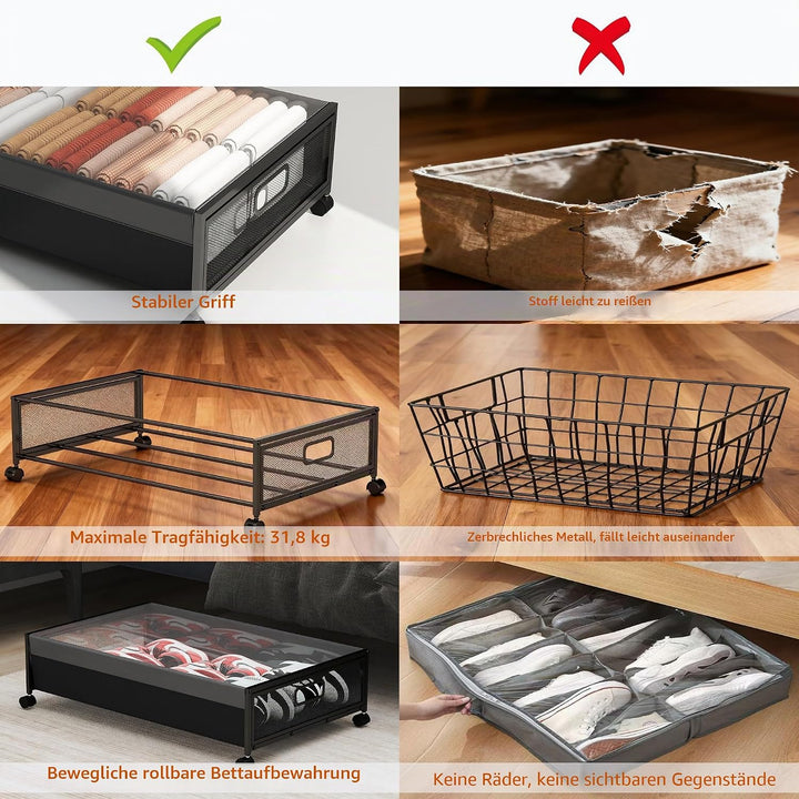 QUELIEN Unterbettkommode mit Rollen – Grosse rollende Unterbett-Aufbewahrungsbehälter und Schubladen