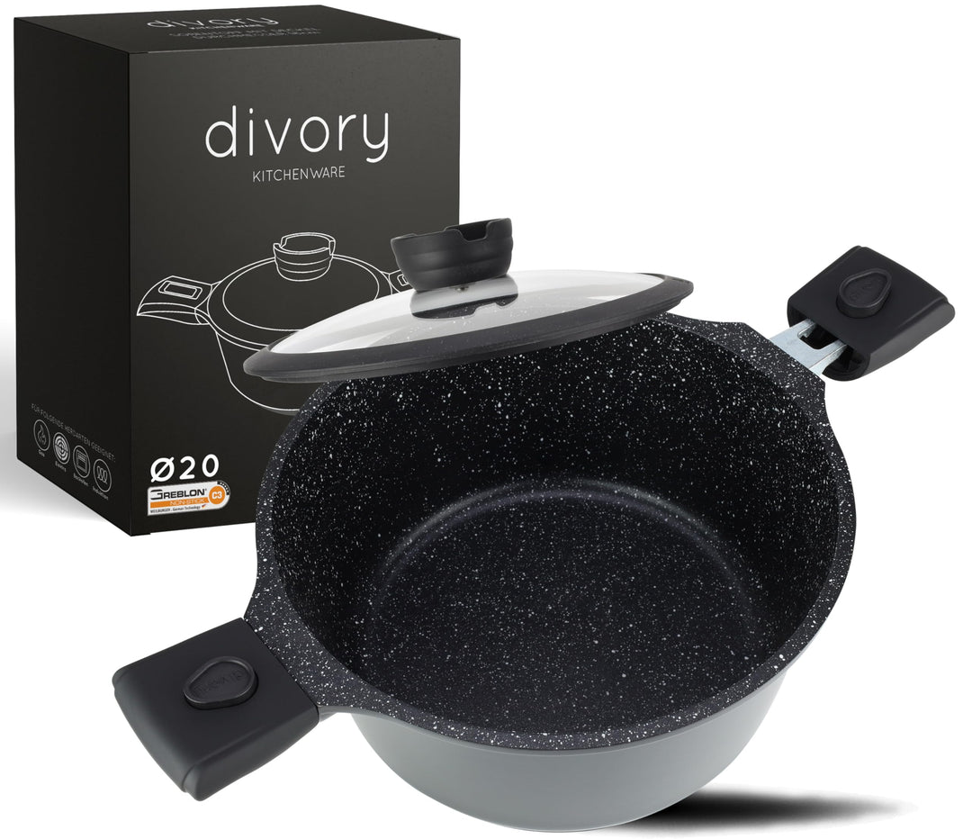 DIVORY Grosser Kochtopf 20cm – 3L Topf gross mit Deckel, Gemüsetopf Induktion, Suppentopf mit abnehm