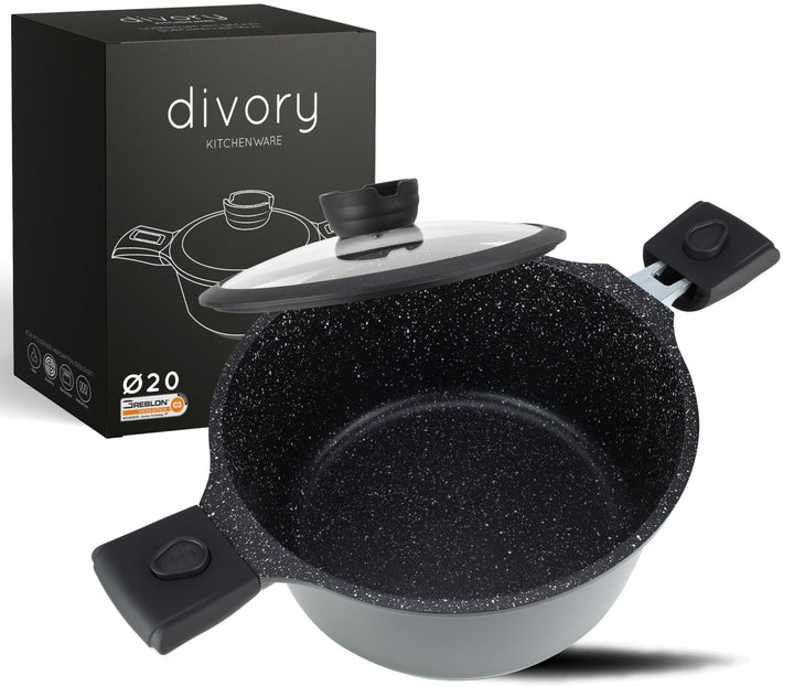 DIVORY Grosser Kochtopf 20cm – 3L Topf gross mit Deckel, Gemüsetopf Induktion, Suppentopf mit abnehm