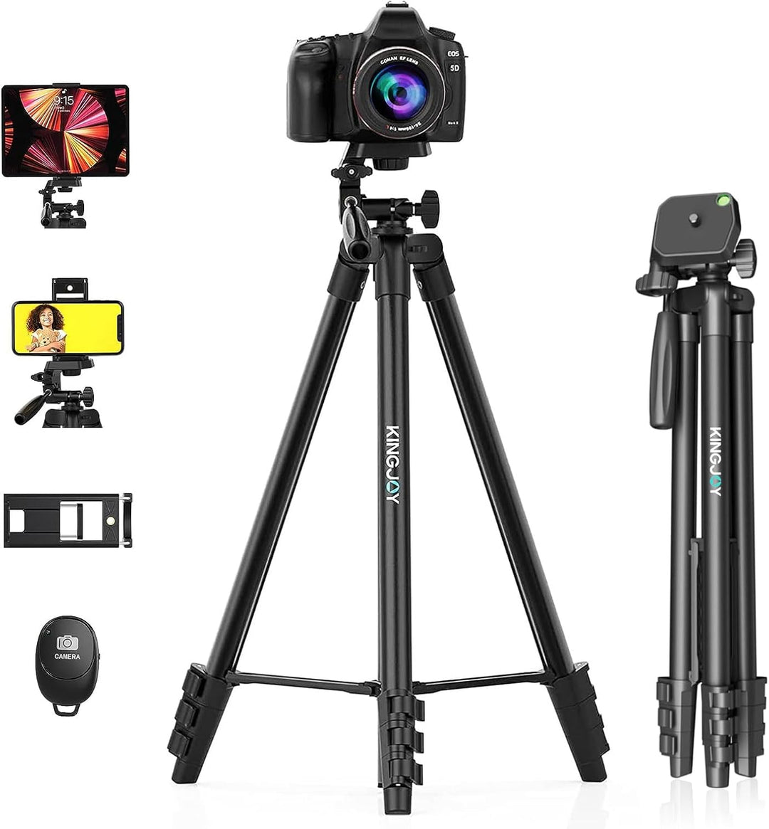 KINGJOY Handy Kamera Stativ 60" Leichtes Smartphone Stativ mit Fernauslöser, 360°Drehung Tragbar Tri