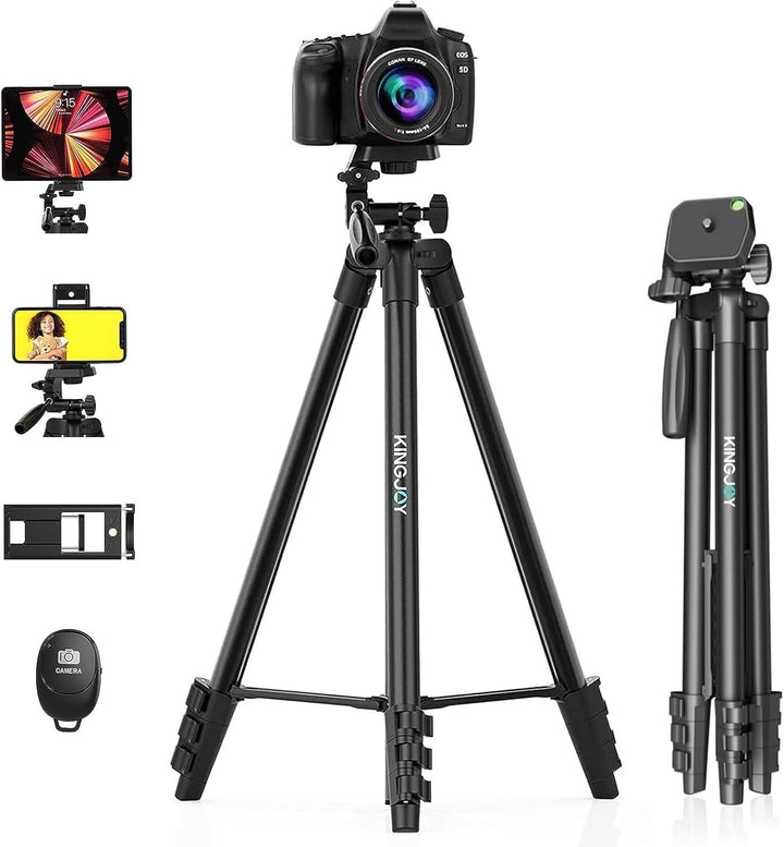KINGJOY Handy Kamera Stativ 60" Leichtes Smartphone Stativ mit Fernauslöser, 360°Drehung Tragbar Tri