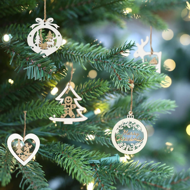 24 Stück Baumschmuck Weihnachten aus Holz，Weihnachtsdeko Zuhause – Weihnachtsanhänger &amp; Christbaumsc