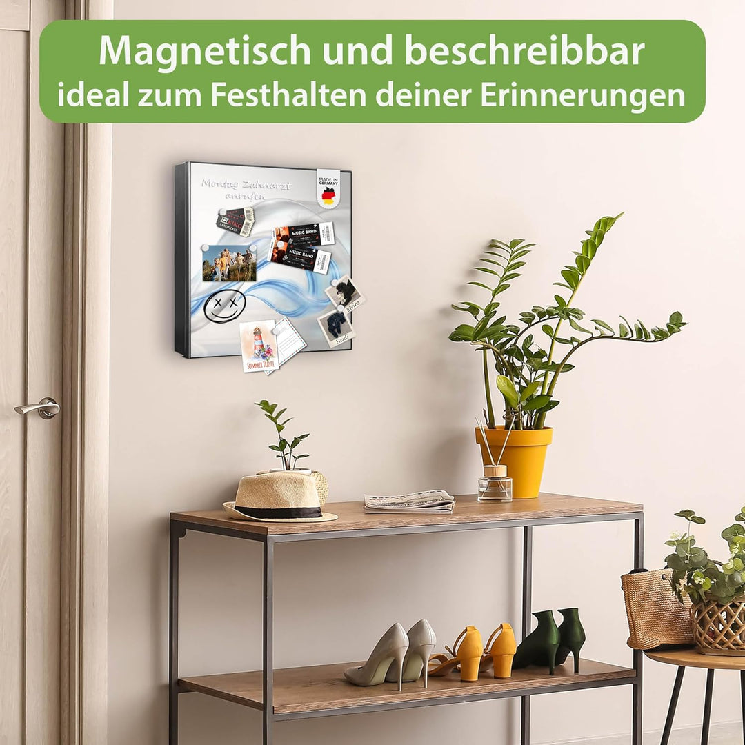 banjado® Grosser Schlüsselkasten Glas/Schlüsselbox 30cm x 30cm mit 50 Haken - Motiv Blauer Schleier/