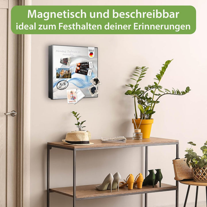 banjado® Grosser Schlüsselkasten Glas/Schlüsselbox 30cm x 30cm mit 50 Haken - Motiv Blauer Schleier/