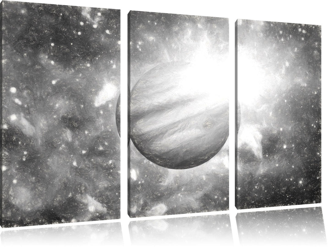 Pixxprint Planet Jupiter im Universum Kunst als Leinwandbild/Grösse: 3 Teilig (120x80 cm) cm/Wandbil
