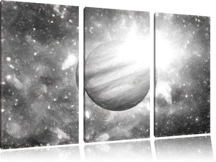 Pixxprint Planet Jupiter im Universum Kunst als Leinwandbild/Grösse: 3 Teilig (120x80 cm) cm/Wandbil