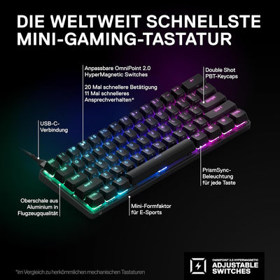 SteelSeries Apex Pro Mini HyperMagnetic Gaming- – Die weltweit schnellste – Anpassbares Ansprechverh