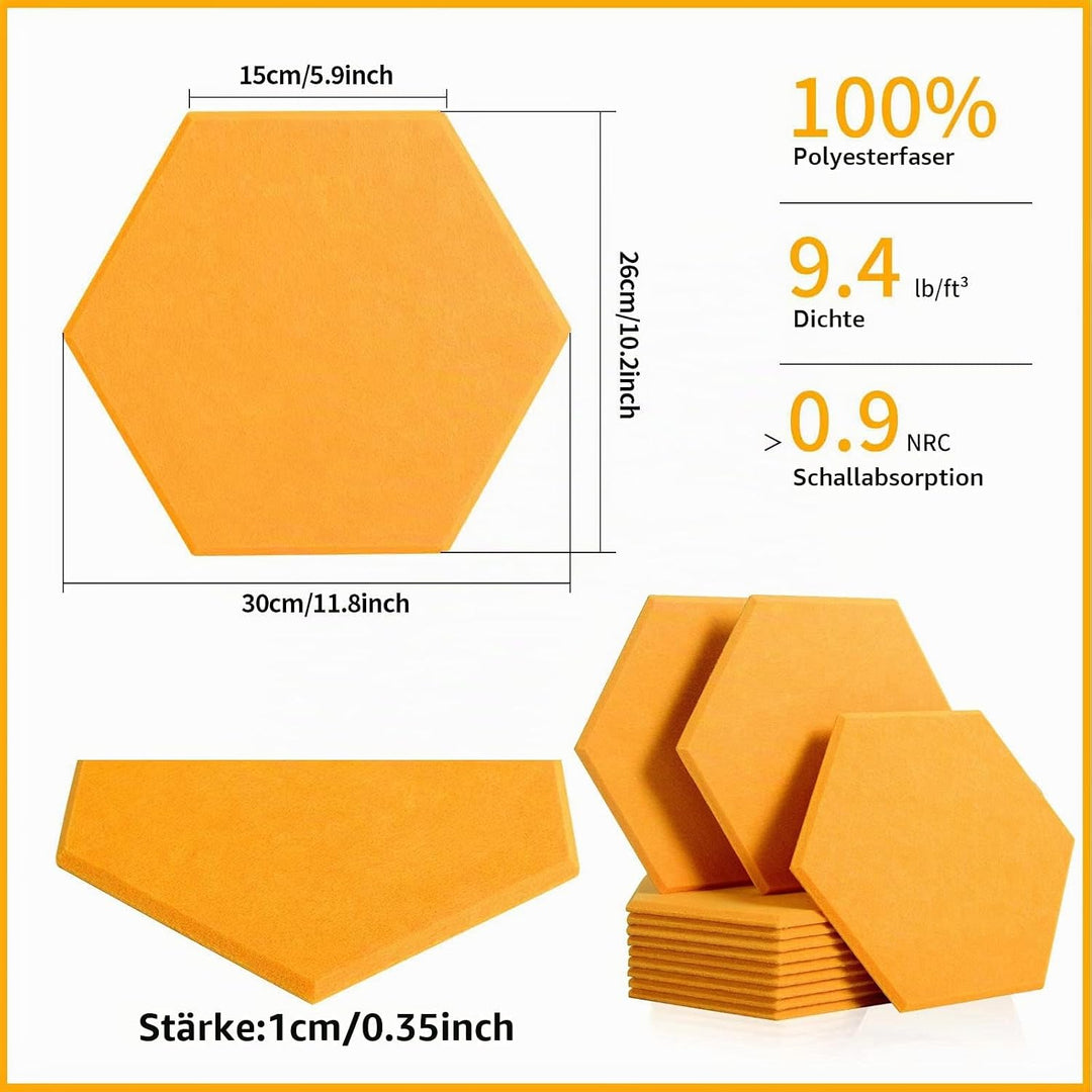 Rdutuok 12 Stück Akustik Panel,30x26x1cm Hexagon Akustik Absorber Schallschutzplatten Akustikpaneele