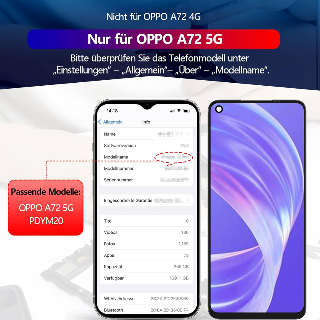 RongZy Display für Oppo A72 5G PDYM20 PDYT20 /A73 5G CPH2161/A53 5G CPH2127 LCD Bildschirmersatz Dig