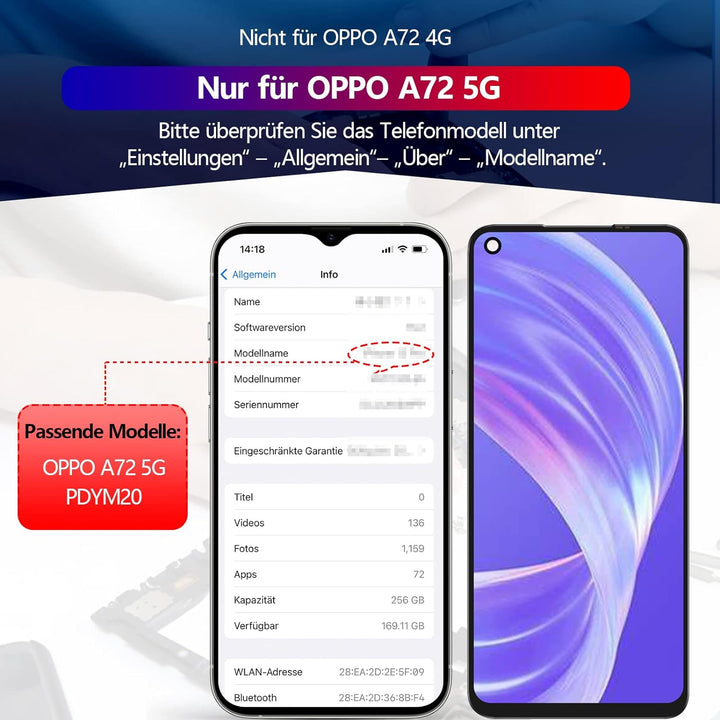 RongZy Display für Oppo A72 5G PDYM20 PDYT20 /A73 5G CPH2161/A53 5G CPH2127 LCD Bildschirmersatz Dig