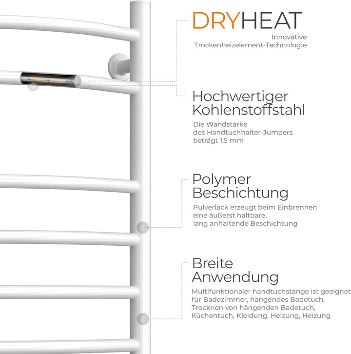 NAVIN Elektrischer Handtuchtrockner Camellia mit Druckknopf – Weiss (Weiss - Linkes, 480х800) Weiss