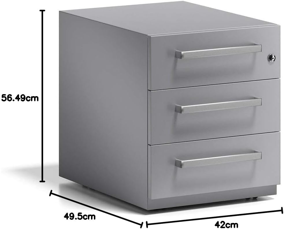BISLEY Rollcontainer Note mit Griff, 3 Universalschubladen, Metall, 355 Silber, 56.5 x 42 x 49.5 cm