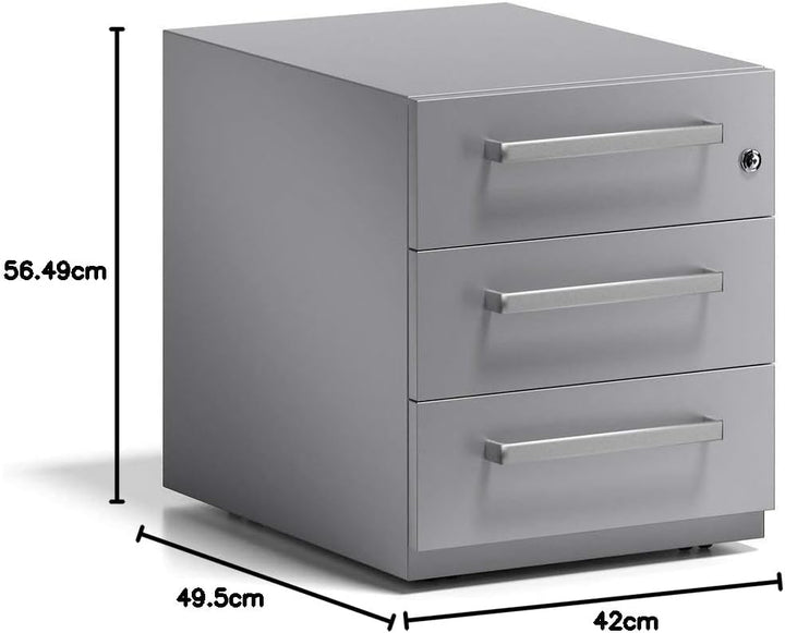 BISLEY Rollcontainer Note mit Griff, 3 Universalschubladen, Metall, 355 Silber, 56.5 x 42 x 49.5 cm