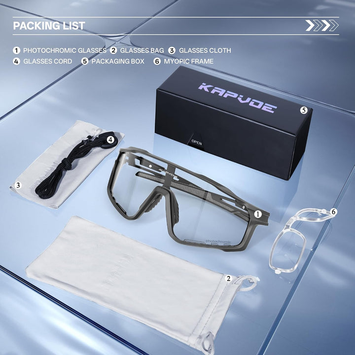 KAPVOE Photochromatische Fahrradbrille MTB Brille Selbsttönend Klar Radbrille Rennrad Sportbrille So