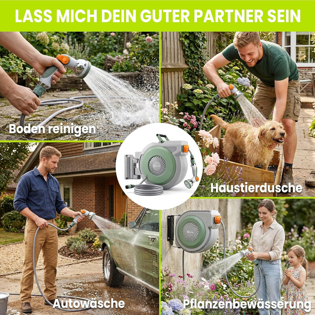 Schlauchtrommel Wasser40m + 2m, 180° Schwenkbar Wand-Schlauchbox, Automatischer Gartenschlauch tromm