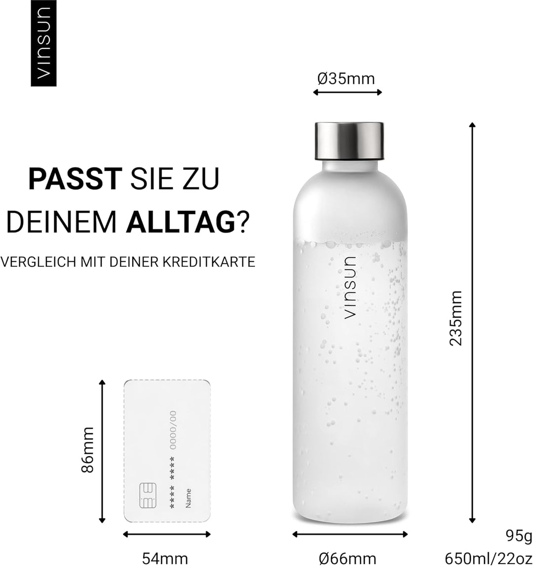 VINSUN Trinkflasche 650ml, 1000ml, 1500ml - Kohlensäure geeignet, Tritan | Wiederverwendbar, Tritan,