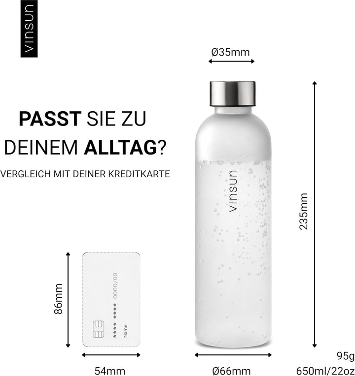 VINSUN Trinkflasche 650ml, 1000ml, 1500ml - Kohlensäure geeignet, Tritan | Wiederverwendbar, Tritan,