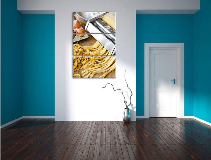 Pixxprint Nudelmaschine Pasta Italia als Leinwandbild | Grösse: 3 Teilig (120x80) | Wandbild| Kunstd