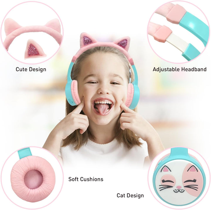 Bluetooth Kopfhörer Kinder, Dinosaurier Kinder Kopfhörer mit Kabel, Mikrofon, 85dB Lautstärkebegrenz