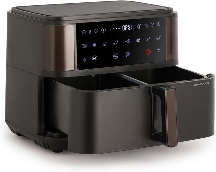 CREATE/FRYER AIR DUAL/Heissluftfritteuse 10L mit Trennwand Schwarz/Fassungsvermögen 7-8 Portionen, M