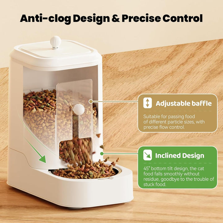 JUNSPOW Automatischer Katzenfutterspender Hundenapf Spender Set mit Edelstahlnapf, Einstellbare Futt