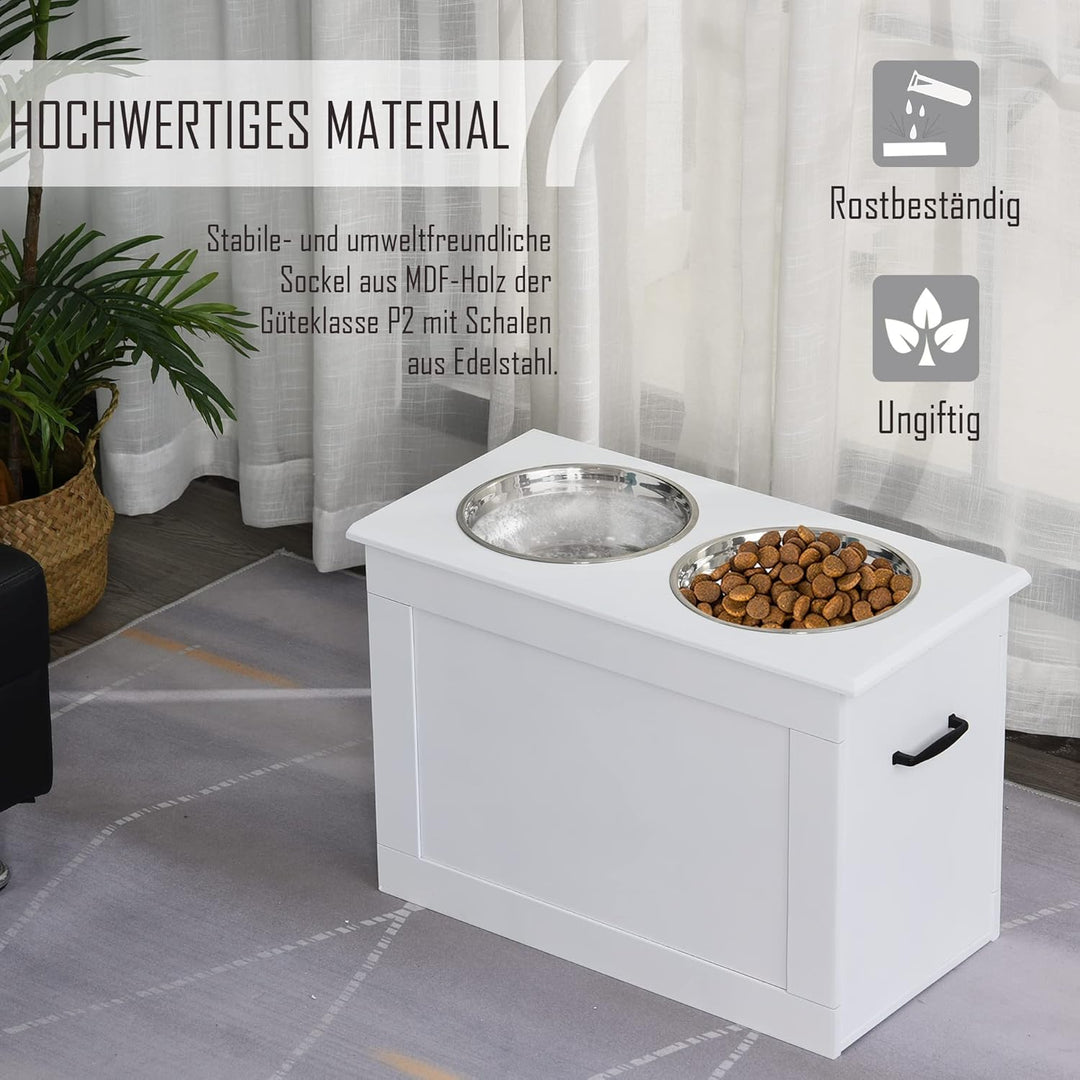 PawHut Hunde Fressnapf mit Staumraum 2 Näpfen Futterstation Edelstahlnapf Katzenapf Edelstahl Weiss