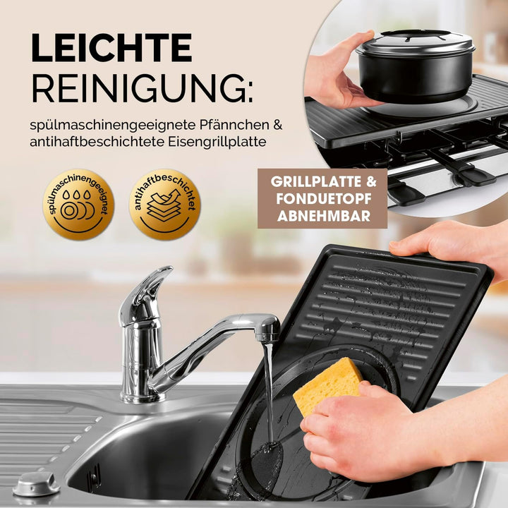 GOURMETmaxx 2-in-1 Raclette mit Fondue | Raclette Set 8 Personen – ideal als Partygrill | Raclette-F