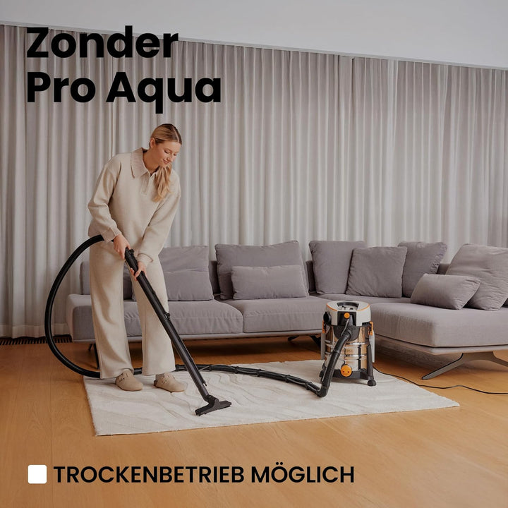 Zonder Pro AQUA Waschsauger – 1400W Nass- &amp; Trockensauger mit Sprühextraktion, 4L Frischwassertank,