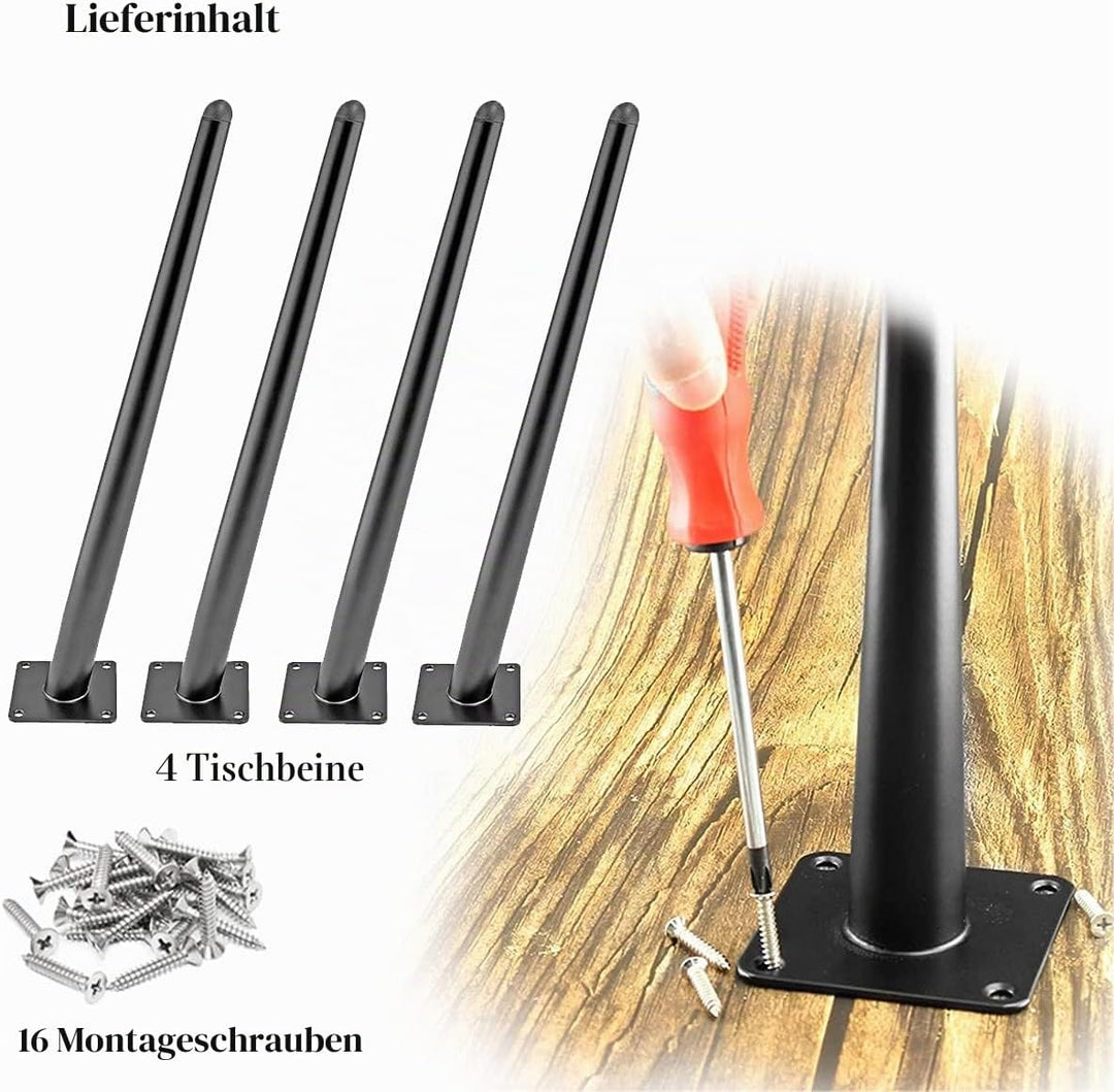 Drenky Tischbeine Metall Schwarz 4 Stück, Tischbein Konisch Schräg Rund 70cm Höhe Tischfüsse Mit No-
