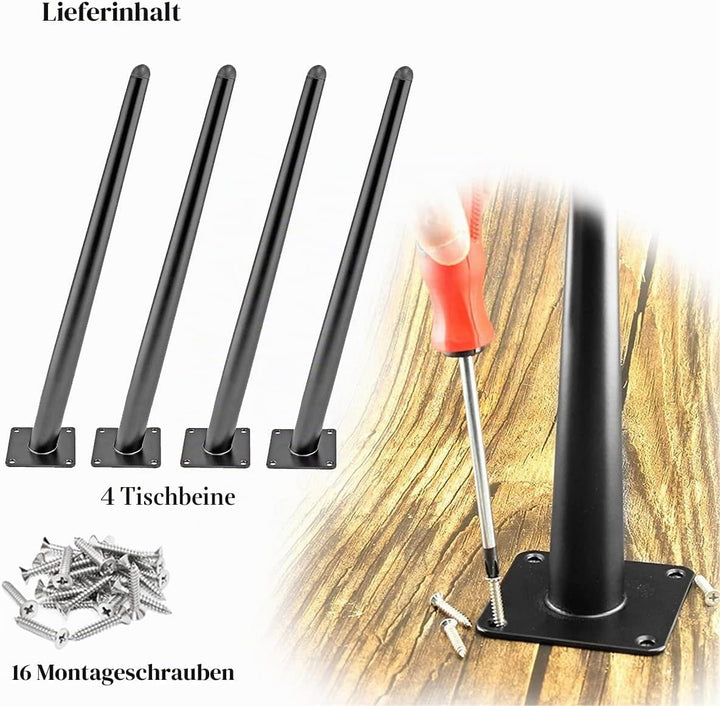 Drenky Tischbeine Metall Schwarz 4 Stück, Tischbein Konisch Schräg Rund 70cm Höhe Tischfüsse Mit No-