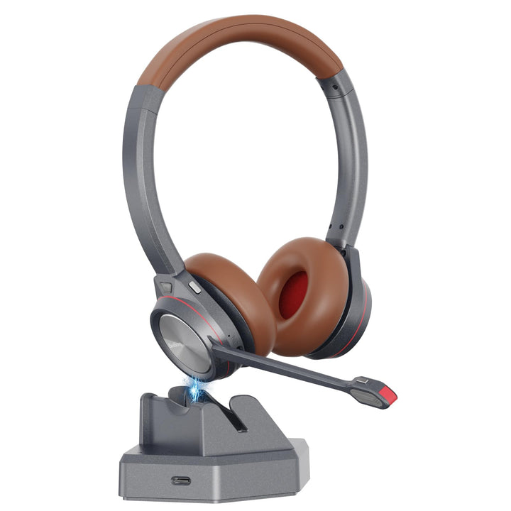 Bluetooth Headset mit Mikrofon, Wireless Headset mit Ladestation & USB Dongle für PC, 40 Stunden Spr