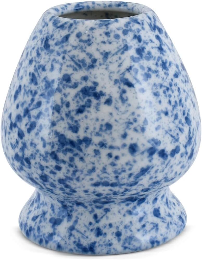 Mizore Matcha-Teezeremonie-Set – Weisse und blaue Matcha-Schale aus Keramik und Besenhalter