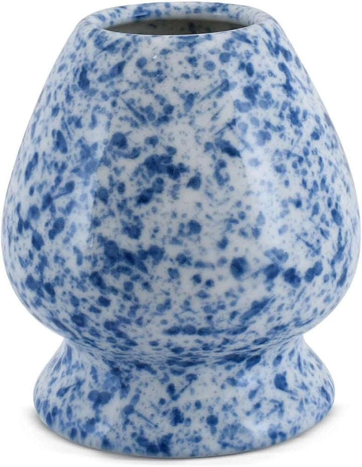 Mizore Matcha-Teezeremonie-Set – Weisse und blaue Matcha-Schale aus Keramik und Besenhalter